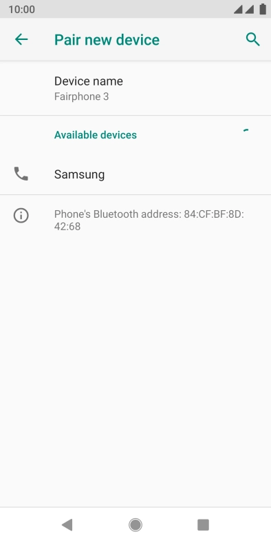 Press the required Bluetooth device and follow the instructions on the screen to pair the device with your phone.