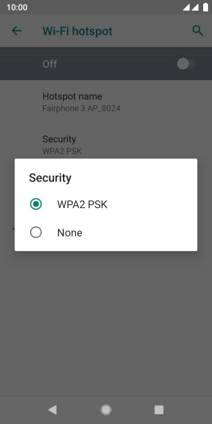 Press WPA2 PSK to password protect your Wi-Fi hotspot.