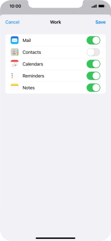 Press the indicators next to the required data types to turn synchronisation of each data type on or off.