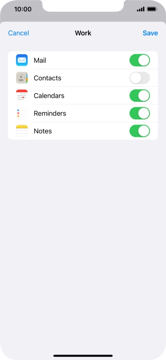 Press the indicators next to the required data types to turn synchronisation of each data type on or off.