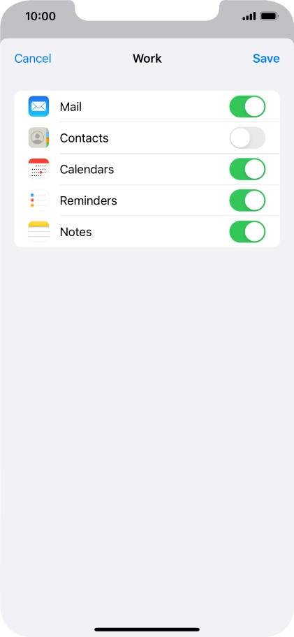 Press the indicators next to the required data types to turn synchronisation of each data type on or off.