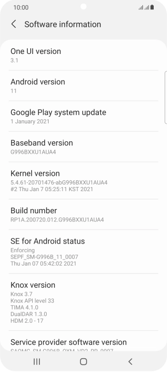 Your phone's software version is displayed below Android version.