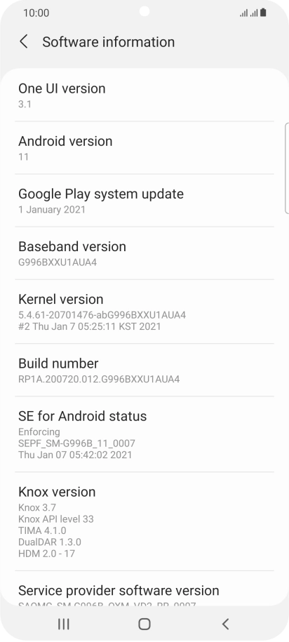 Your phone's software version is displayed below Android version.