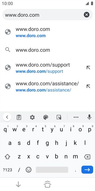 Key in the address of the required web page and press arrow right.
