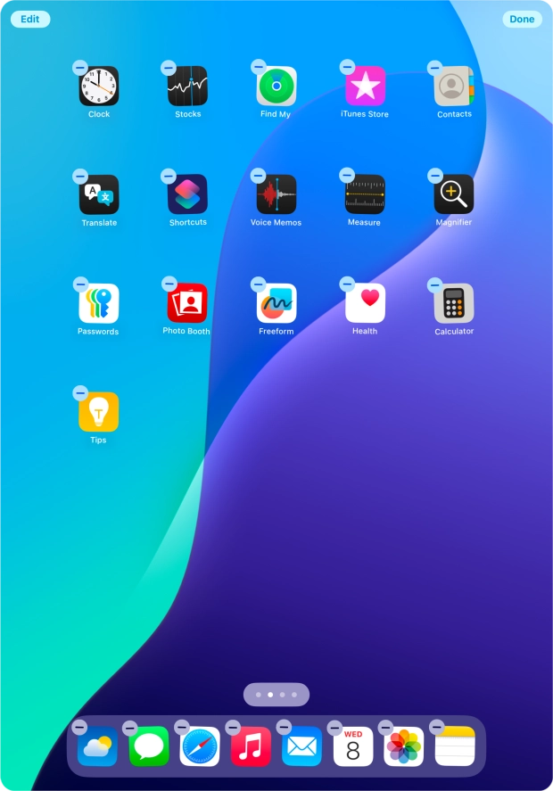 To remove an application from Dock, press and hold the required application and drag it upwards from Dock.