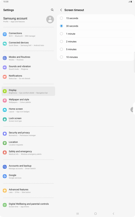Press the required setting.