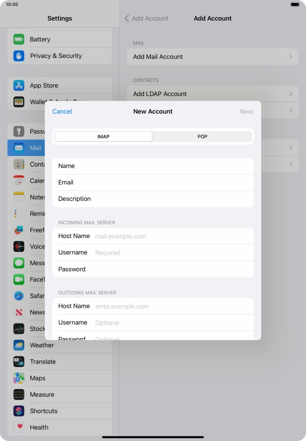 Press IMAP.