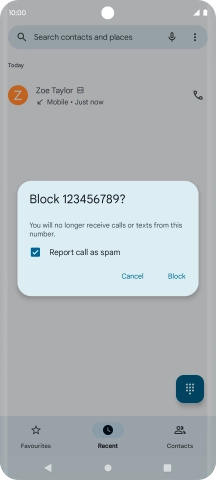 To report the number as spam, press the field next to 
