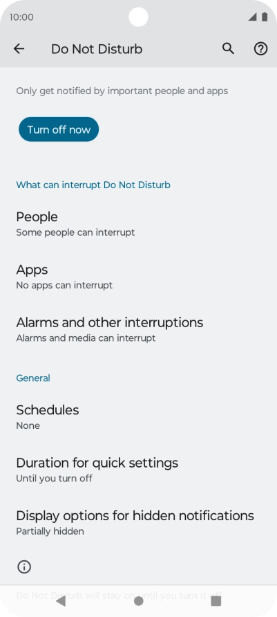 Press Turn off now to turn off Do Not Disturb.