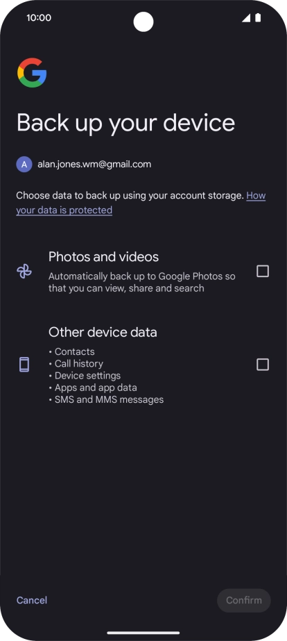 Press the fields next to the required data types to select them.