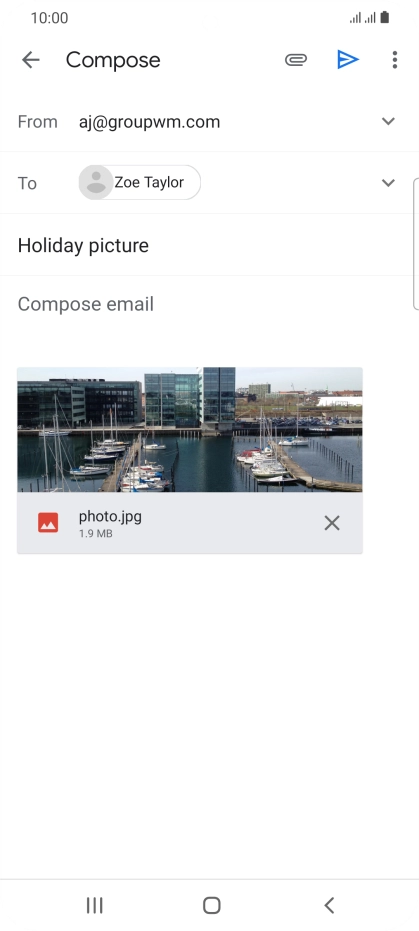 Press the text input field and write the text for your email message.