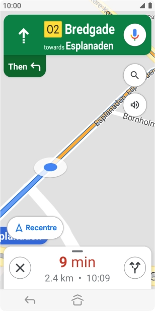 The travel information at the bottom of the screen shows your estimated time of arrival and distance to destination.