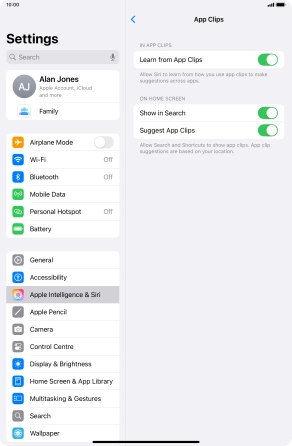 Press the indicators next to the required settings to turn them on or off.