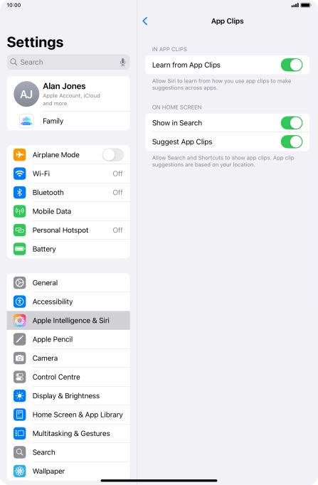 Press the indicators next to the required settings to turn them on or off.