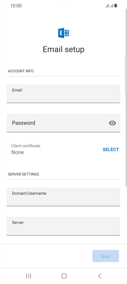 Press Password and key in the password for your email account.