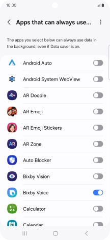 Press the indicators next to the required apps to turn the function on or off.