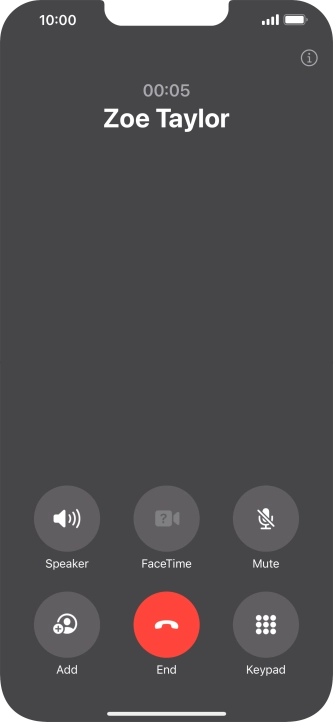 Press the end call icon to end the call and return to the home screen.