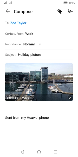 Press the text input field and write the text for your email message.