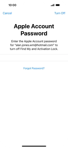 Key in the password for your Apple ID and press Turn Off. Wait a moment while the factory default settings are restored. Follow the instructions on the screen to set up your phone and prepare it for use.