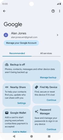 Press Manage backup.