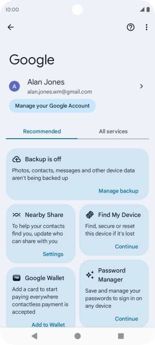 Press Manage backup.