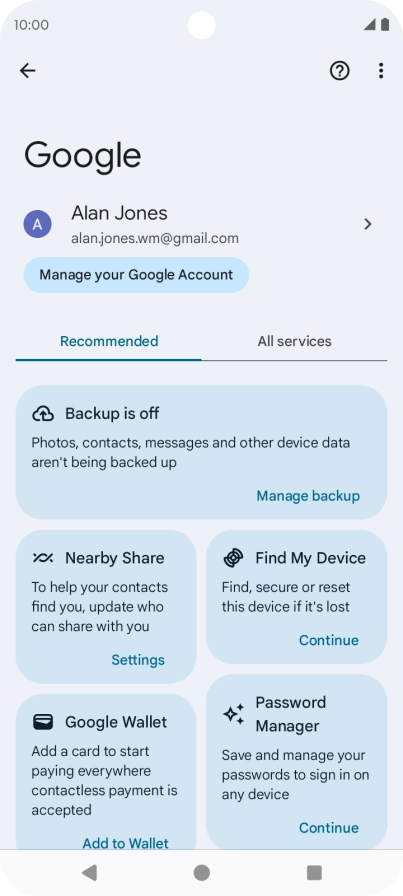 Press Manage backup.