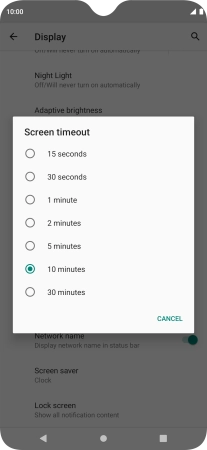Press the required setting.