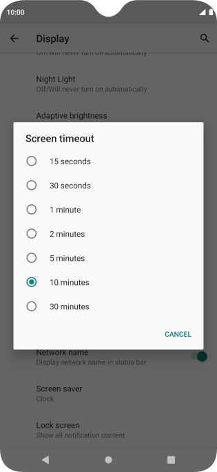 Press the required setting.