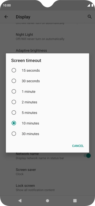 Press the required setting.