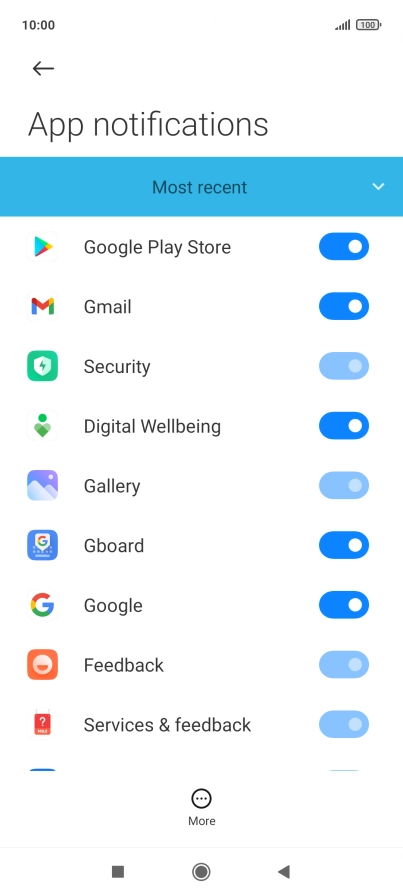 Press the indicator next to the required app to turn the function on or off.