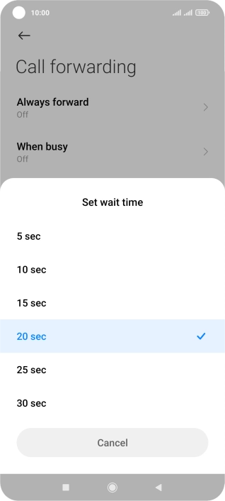 If you divert missed calls, you need to select a delay for the divert. Press the required delay and follow the instructions on the screen to select a delay for the divert.