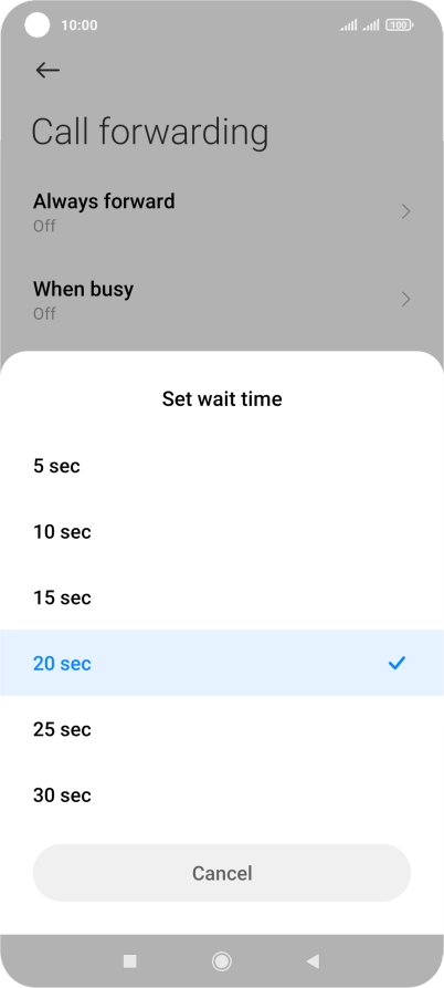 If you divert missed calls, you need to select a delay for the divert. Press the required delay and follow the instructions on the screen to select a delay for the divert.