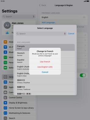 To select the new language as the default tablet language, press Use ‹language›.