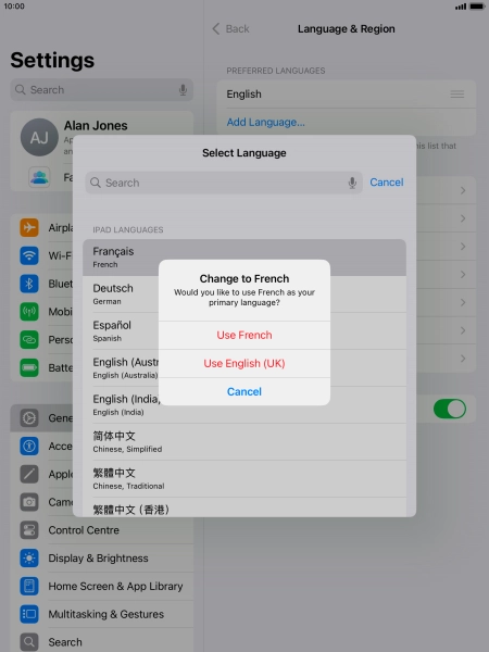 To select the new language as the default tablet language, press Use ‹language›.