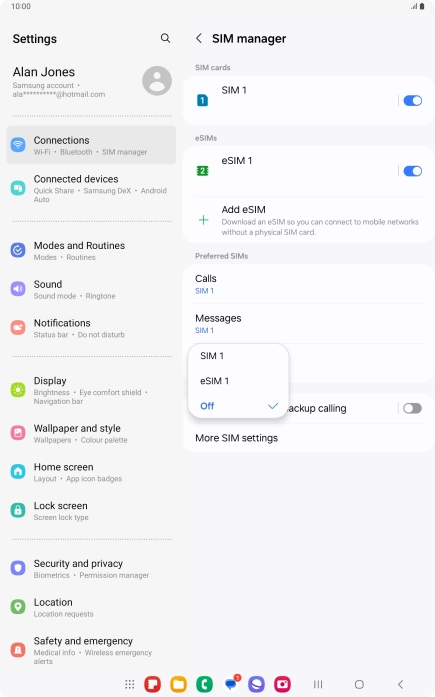 Press the required setting.
