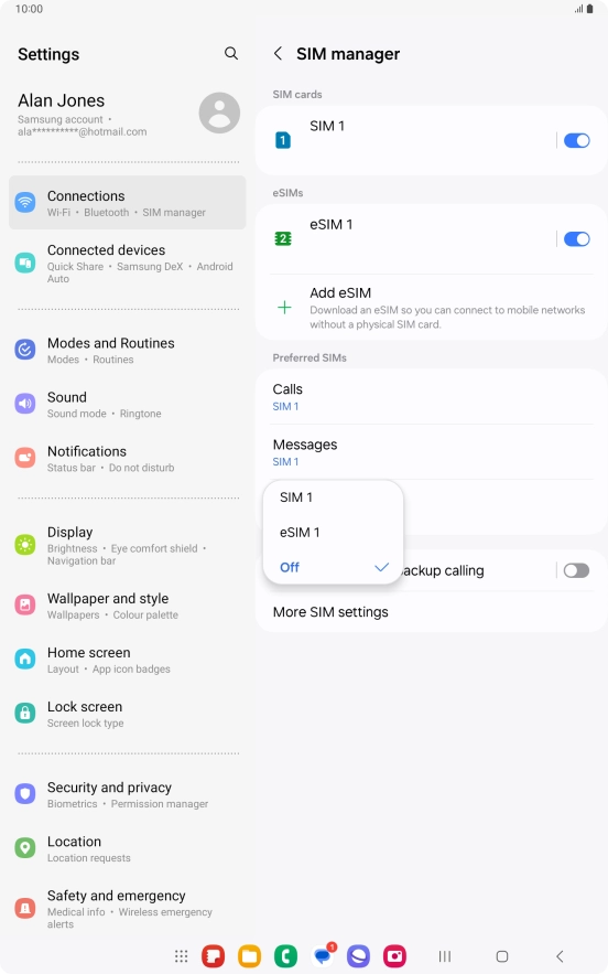 Press the required setting.