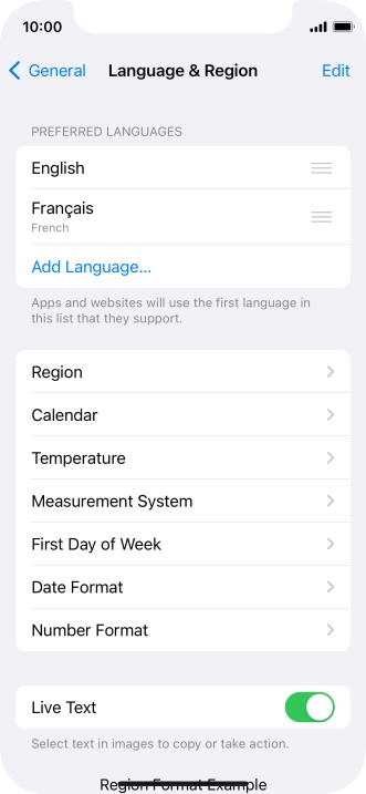 To subsequently select another language as the default language, press the move icon next to the required language and drag it to the top of the list.