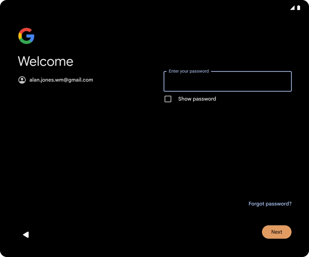 Press Enter your password and key in the password for your Google account.