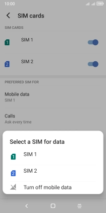 Press the required setting.