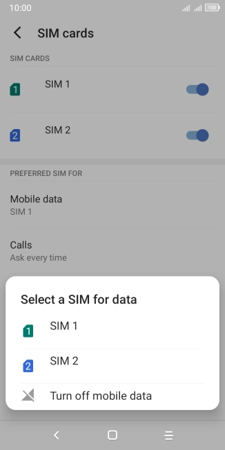 Press the required setting.