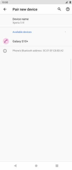 Press the required Bluetooth device and follow the instructions on the screen to pair the device with your phone.