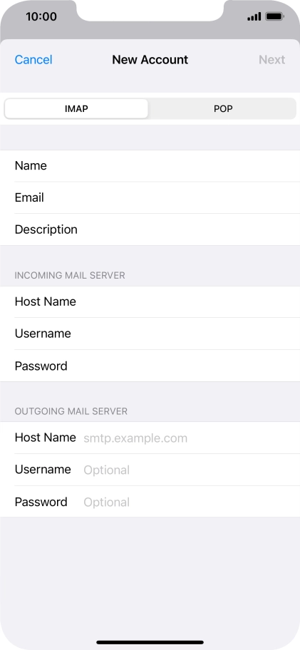 Press Host Name and key in the name of your email provider's outgoing server.