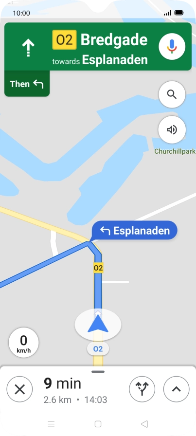 The travel information at the bottom of the screen shows your estimated time of arrival and distance to destination.
