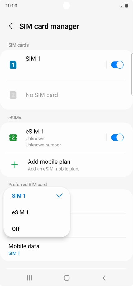 Press the required setting.