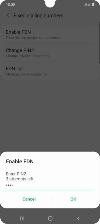 Key in your PIN2 and press OK. The default PIN2 is 1111.