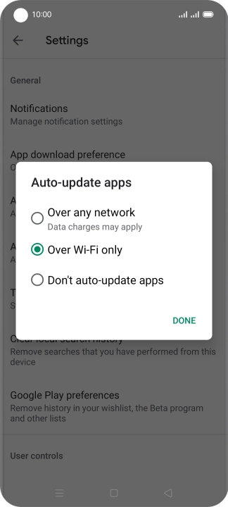 To turn on automatic update of apps using mobile network, press Over any network.