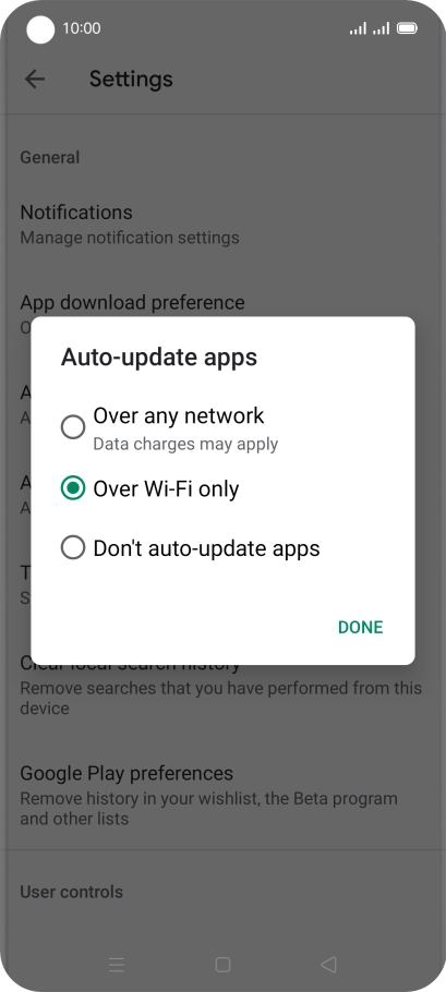 To turn on automatic update of apps using mobile network, press Over any network.
