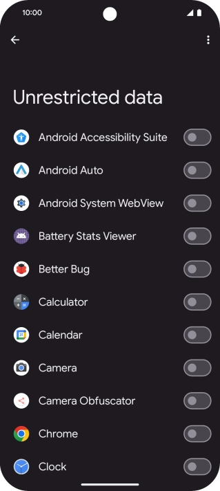 Press the indicators next to the required apps to turn the function on or off.