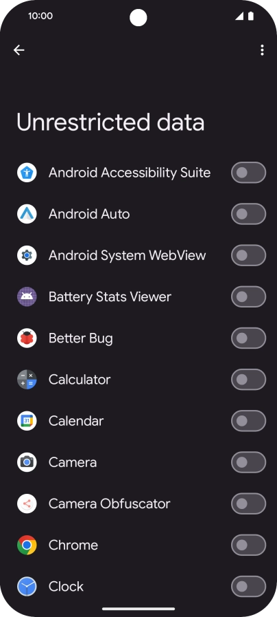 Press the indicators next to the required apps to turn the function on or off.