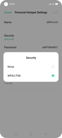 Press WPA2 PSK to password protect your Wi-Fi hotspot.